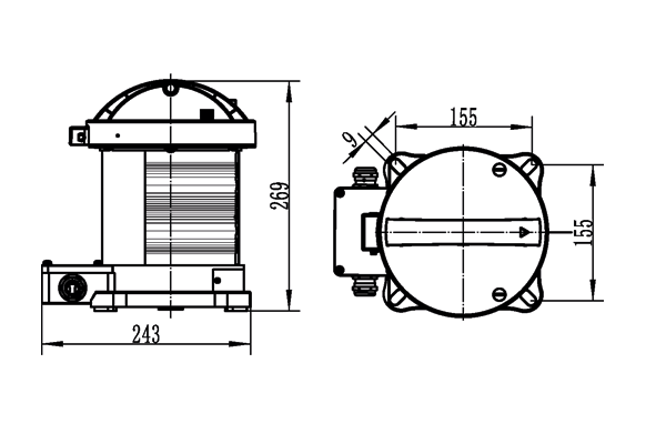 CXH2-1PL 112,5° 6W 100-240VAC LED IP66 РМРС LZ фонарь сигнально-отличительный левого борта красный